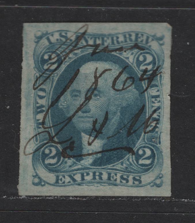 Lot 467 United States Of America #R9a 2c Blue George Washington, 1862-1871 First Revenue Issue, A VF Used Single Express, Imperforate