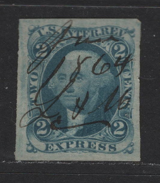 Lot 467 United States Of America #R9a 2c Blue George Washington, 1862-1871 First Revenue Issue, A VF Used Single Express, Imperforate