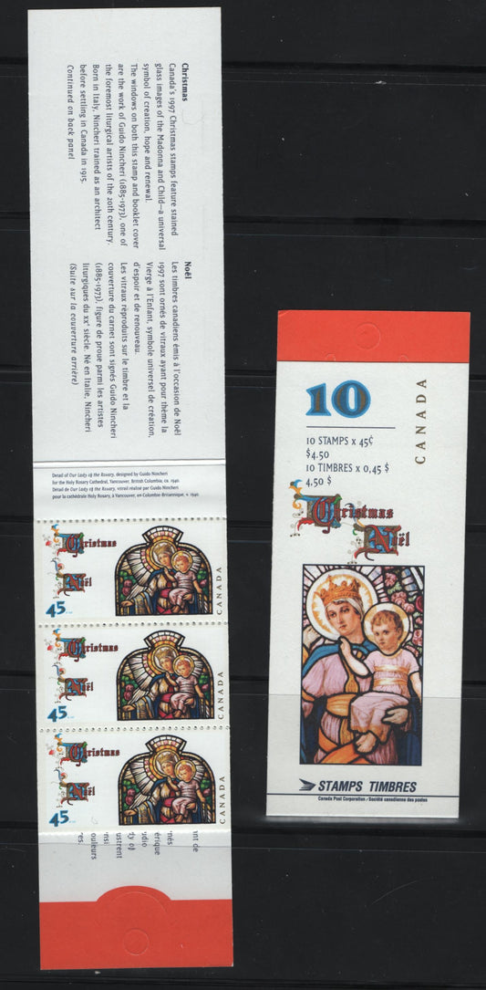 Lot 468 Canada  #BK202a-b 45c Multicoloured Our Lady Of The Rosary , 1997 Christmas Issue, 2 VFNH Complete Booklets HB Sealed & Open Covers (Philatelic & Field Stock)