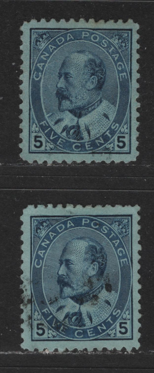 Lot 469 Canada #91 5c Dark Blue King Edward VII, 1903-1910 King Edward VII Issue, 2 VF Used Singles Vertical Wove Paper, Slightly Different Shades