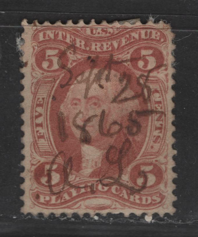 Lot 470 United States Of America #R28c 5c Red George Washington, 1862-1871 First Revenue Issue, A Fine Used Single Playing Cards, Perforated