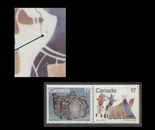Lot 473 Canada #836avar 17c Multicoloured, 1979 Inuit Community, A VFNH Pair With “Loose Fur Fragment To Right Of Drawstring” Variety, From Unknown Position, On DF1/DF1 Paper