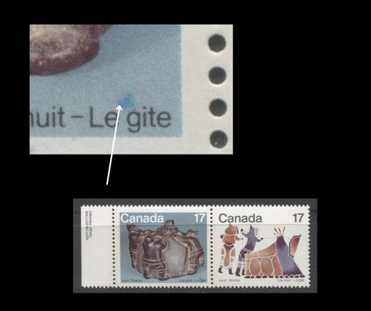 Lot 474 Canada #836avar 17c Multicoloured, 1979 Inuit Community, A VFNH Pair With “Blue Dot Above Le Gitre” Variety, From Position 6, On NF/NF Paper