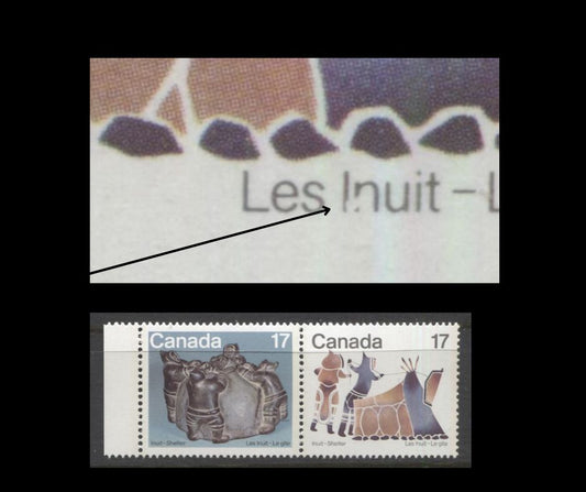 Lot 475 Canada #835i, 836var 17c Multicoloured, 1979 Inuit Community, A VFNH Pair With “Nick in N of Inuit” Variety, From Position 17, On DF1/LF3-fl Paper