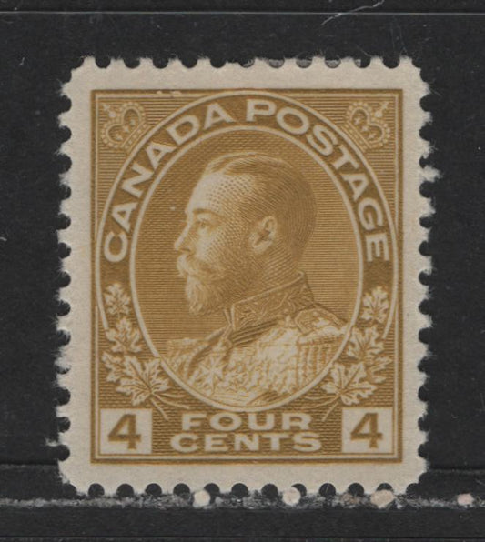 Lot 477 Canada #110d 4c Yellow Ochre King George V, 1911-1928 Admiral Issue, A VFOG Single Dry Printing, With Re-Drawn Frameline At UR