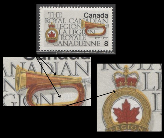 Lot 478 Canada #680var 8c Multicoloured, 50th Anniversary of Royal Canadian Legion, A VFNH Single on NF/NF Paper Showing Upward Shift of Yellow Colour