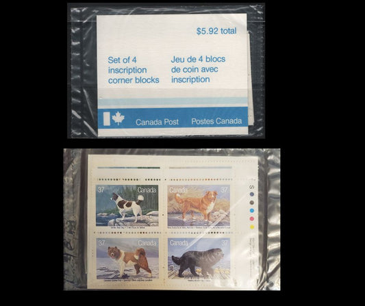 Lot 478 Canada #1220a 37c Multicoloured Various Dogs, 1988 Dogs Of Canada Issue, A VFNH Sealed Pack of Inscription Blocks Light Blue & White Type 4B Cardboard Insert