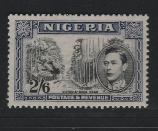 Lot 479 Nigeria #63avar (SG#58ab) 2/6d Black & Blackish Blue King George VI & Buea Road, 1938-1952 King George VI Definitive Issue, A VFOG Single, Comb Perf. 13.5, 1947 Printing