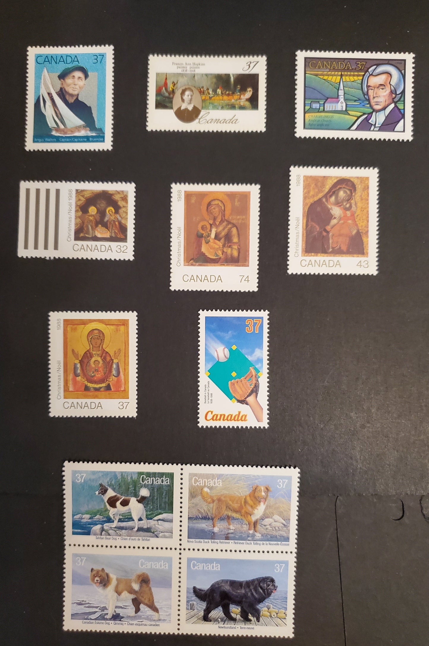 Canada #1220a-1228 32c-74c Multicoloured Various Designs, 1988 Dogs of Canada- Angus Walters Issues, 8 VFNH Singles & Block of 4