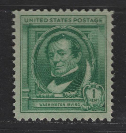 Lot 480 United States Of America #859 1c Bright Blue Green Washington Irving, 1940 Famous Americans Issue, A XF-SUP NH Single