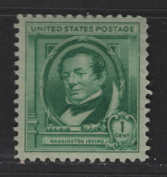 Lot 481 United States Of America #859 1c Bright Blue Green Washington Irving, 1940 Famous Americans Issue, A XF-SUP OG Single