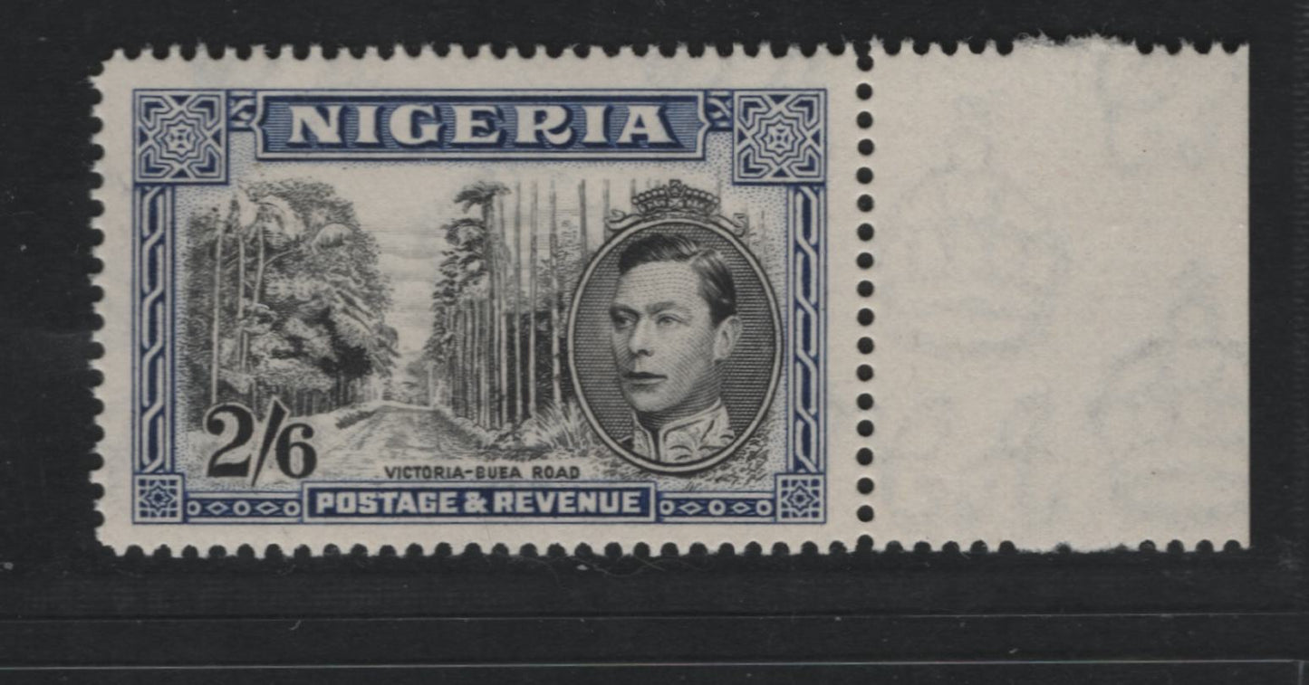 Lot 481 Nigeria #63bvar (SG#58bvar) 2/6d Black & Deep Ultramarine King George VI & Buea Road, 1938-1952 King George VI Definitive Issue, A VFNH Single, Line Perf. 14.2, 1942 Colonial Printing, Scarce - The Only One We Have