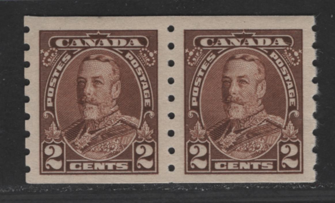 Lot 481 Canada #229 2c Brown King George V, 1935-1937 Dated Die Issue, A VFOG Coil Pair On Crisp Horizontal Wove Paper With Deep Cream Semi-Gloss Gum