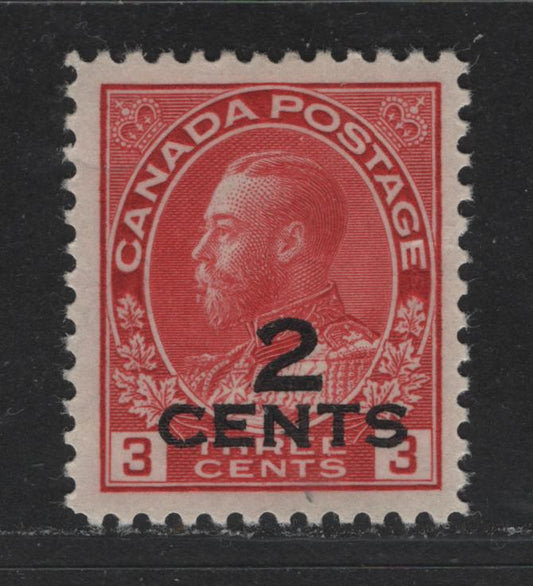 Lot 481 Canada #140 2c on 3c Carmine Red King George V, 1911-1928 Admiral Issue, A VFOG Single