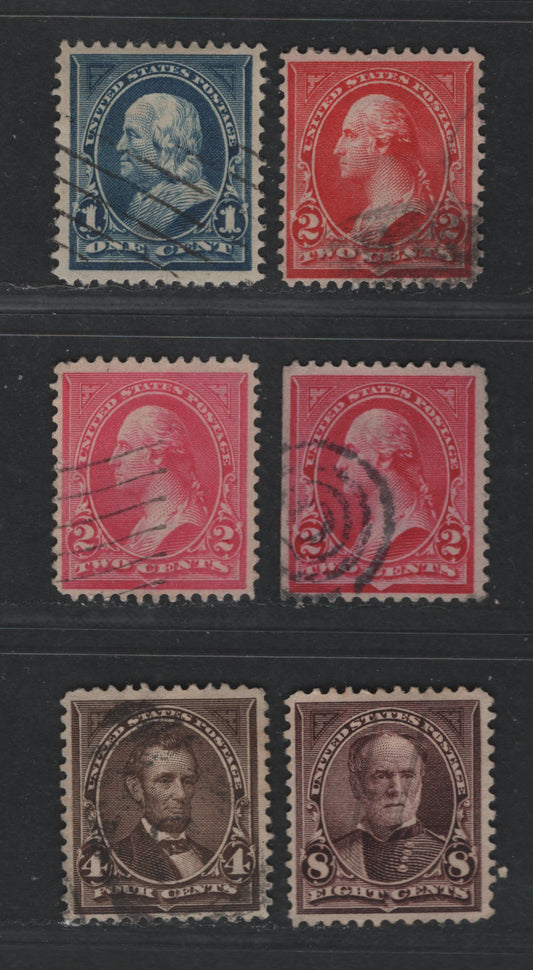 Lot 481 United States Of America #264, 267, a, c, 269, 272 1c-8c Blue - Violet Brown Franklin - Sherman, 1895-1897 Watermarked First Bureau Issue, 6 VF Used Singles Including Carmine, Vermilion & Pink Type III