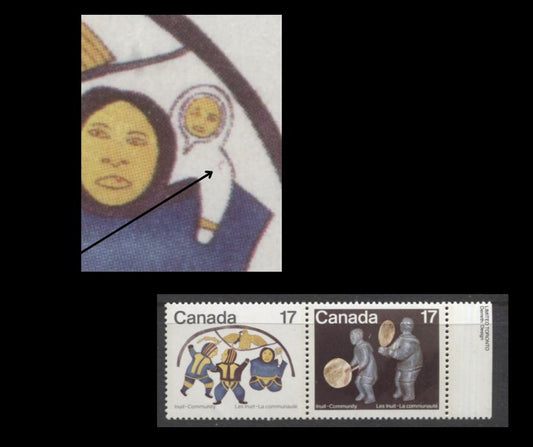 Lot 482 Canada #837i, 838 17c Multicoloured, 1979 Inuit Community, A VFNH UR Inscription Pair With “Red Stitch” Variety, From Position 9, On NF/NF-fl Paper