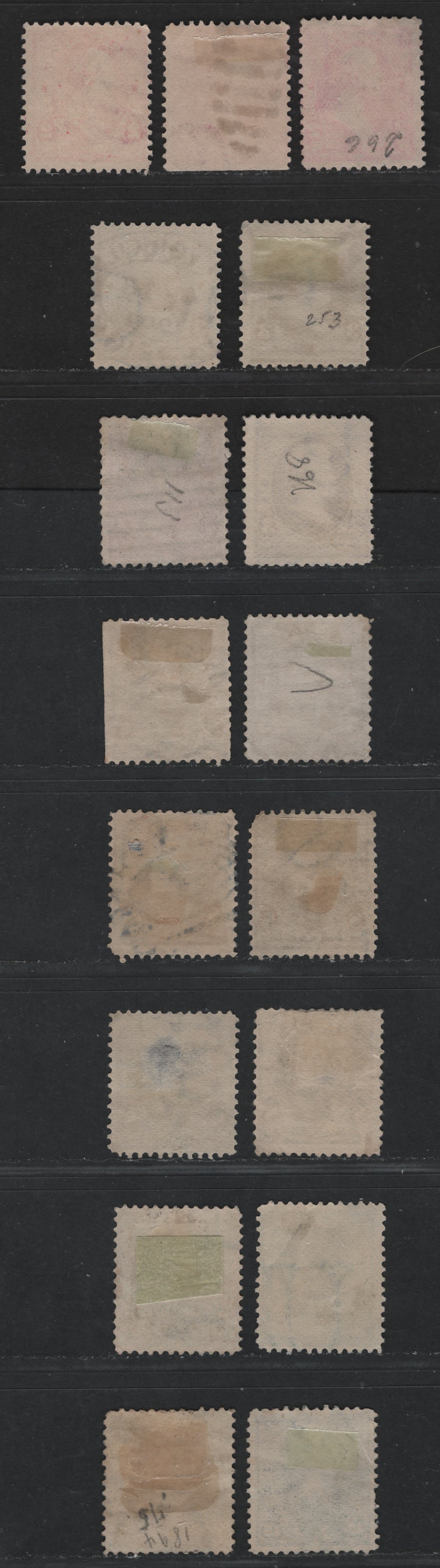 Lot 483 United States Of America #266/275 2c-50c Carmine Rose - Orange Washington - Jefferson, 1895-1897 Watermarked First Bureau Issue, 17 VG Used Singles Multiple Shade Varieties, Including Carmine  & Vermilion Type III Of The 2c