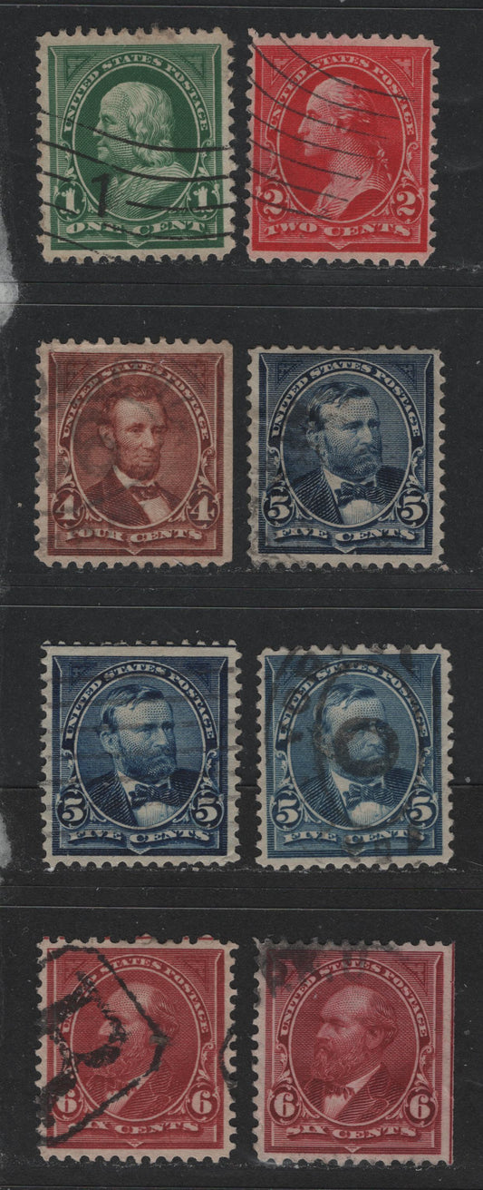 Lot 486 United States Of America #279/282 1c-6c Green - Claret Franklin - Garfield, 1897-1903 Watermarked First Bureau Issue Colour Changes, 8 VF Used Singles Including 3 Shade Varieties Of The 5c, 2c Is Deep red Type IV