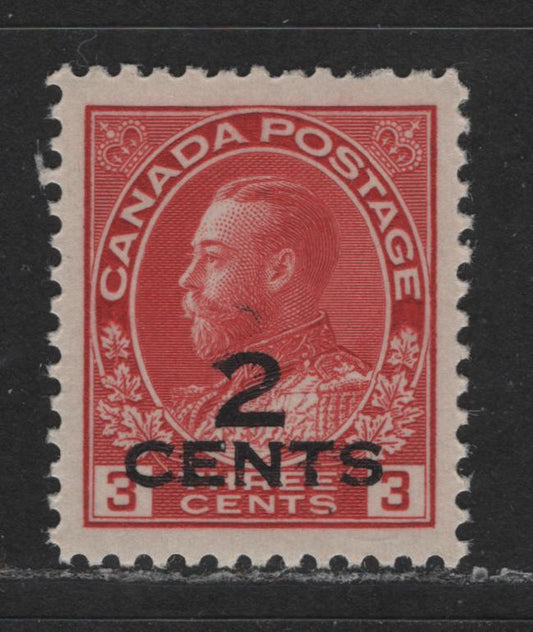 Lot 491 Canada #140 2c on 3c Carmine Red King George V, 1911-1928 Admiral Issue, A VFNH Single