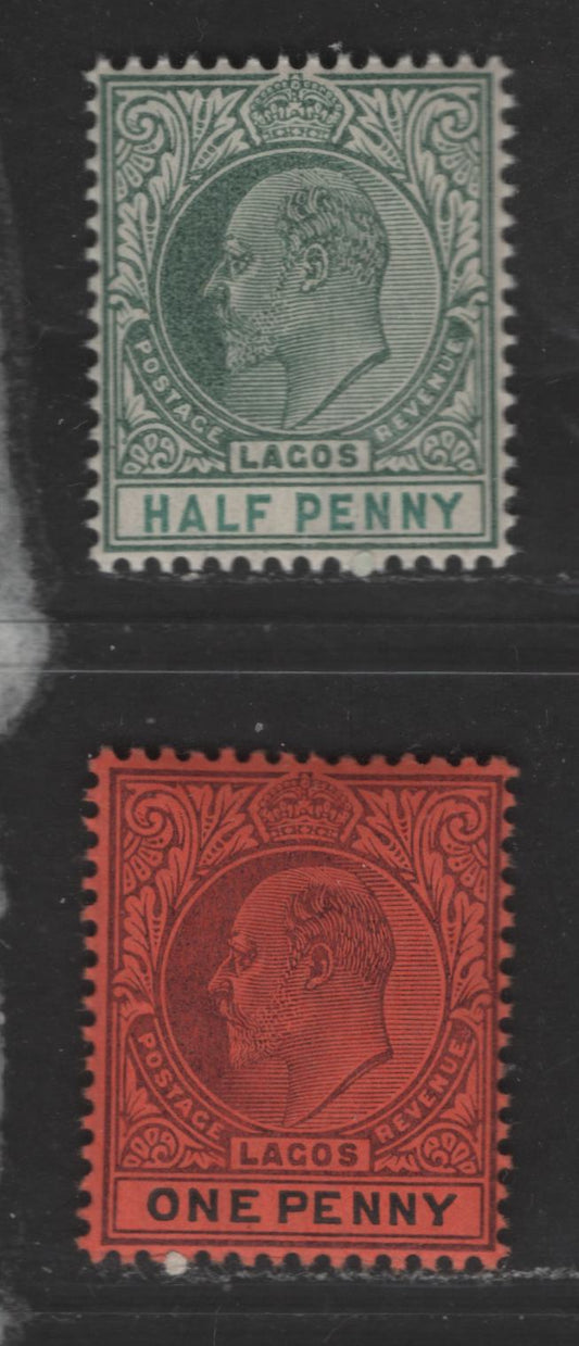 Lot 112 Lagos #40, 51 1/2d-1d Green & Dull Green And Purple & Black On Red King Edward VII, 1887-1901 De La Rue Bicoloured Keyplate Issue, 2 VFNH Singles