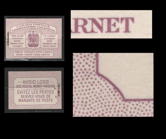 Canada #BK40b 3c Rose Purple King George VI , 1949-1952 Postes-Postage Issue, A VFNH Complete Booklets 2 Panes Of 4, Bilingual Covers, Harris Type IIId Gi, No Rate Page