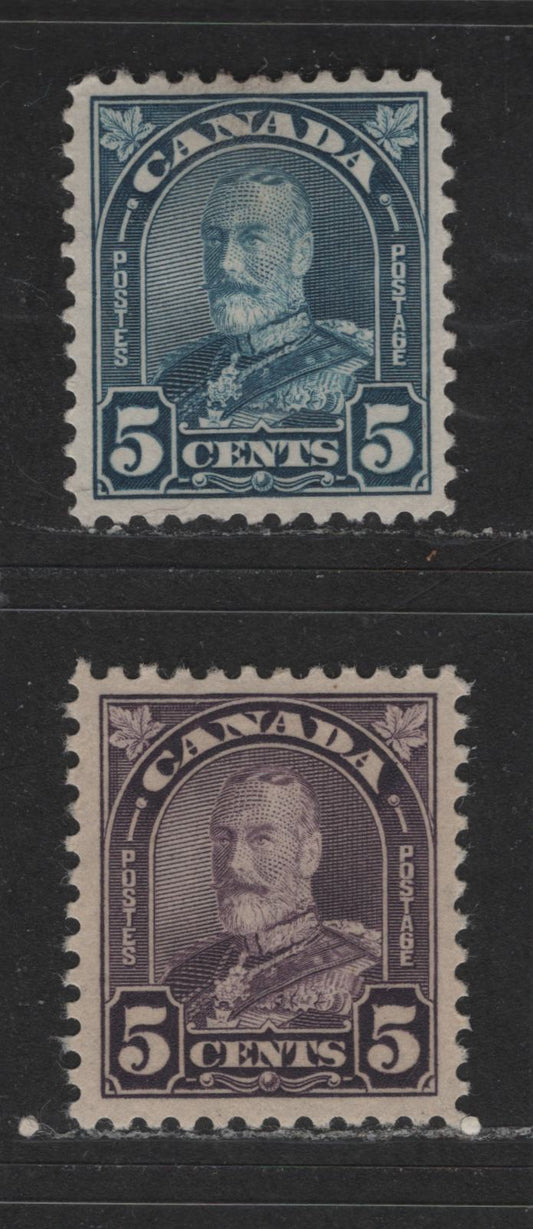 Lot 499 Canada #169a, 170 5c Dull Violet & Dull Blue King George V, 1930-1935 Arch Issue, 2 VFOG Singles Flat Plate Printings, Cream & Deep Cream Semi-Gloss Gums