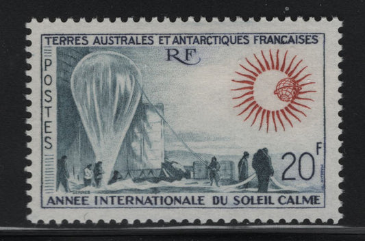 Lot 503 French Southern & Antarctic Territory #24 20f Multicoloured Weather Balloon & Research Team, 1963 International Quiet Sun Year Issue,  VFLH Single