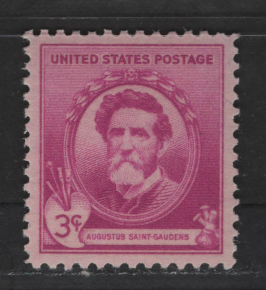 United States Of America #886 3c Bright Purple Augustus Saint Gaudens, 1940 Famous Americans Issue, A XF-SUP NH Single