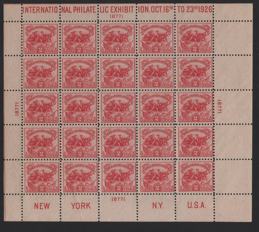 Lot 505 United States Of America #630 2c Carmine Rose Alexander Hamilton's Battery, 1926 White Plains Issue, A VFNH Sheet Of 25