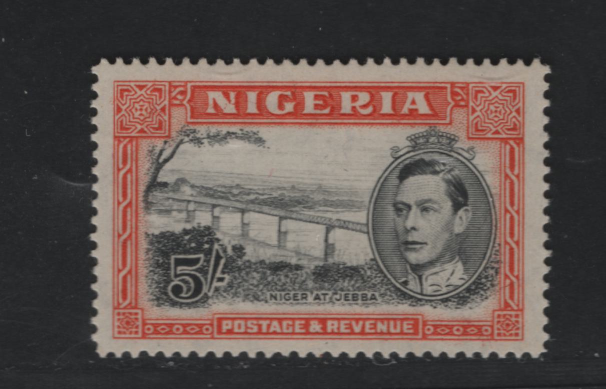 Lot 509 Nigeria #64bvar (SG#59bvar) 5/- Black & Red Orange King George VI & Niger Bridge, 1938-1952 King George VI Definitive Issue, A VFNH Single, Line Perf. 14.2, Feb. 1950 Printing