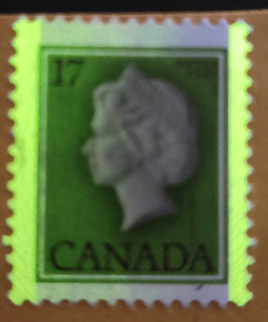 Lot 509 Canada #789var 17c Multicoloured Queen Elizabeth II, 1977-1982  Floral & Environment Issue, A VF Used Single With GT2 Tagging & Tag Wash On Left Half Of Stamp