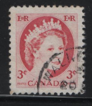 Lot 514 Canada #339var 3c Cerise Queen Elizabeth II, 1954-1962 Wilding Issue, A VF Used Single Printing From Very Worn Plate