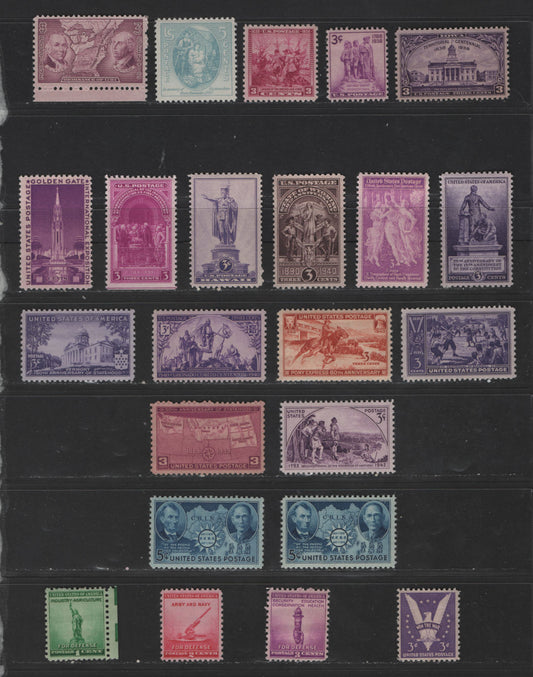 Lot 113 United States Of America #795/906 1c-5c Rose Purple - Bright Blue Cutler & Putnam - Map Of China, 1937-1942 Ordinance Of 1787 - Chinese Resistance Issue, 23 VFNH Singles With Two Shades Of Chinese Resistance Issue