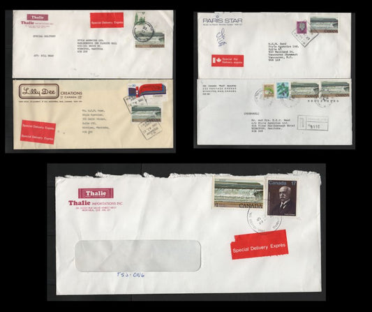 Lot 517 Canada #726, a $1 Fundy National Park, 5 VF Domestic Registered & Special Delivery Covers Franked With Tagged Or Untagged Singles And Other Singles Paying $1.17 & $1.30 Special Delivery Rates & $2.30 Registered Rates