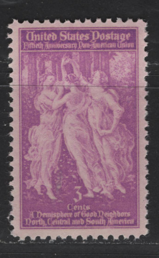 United States Of America #895 3c Bright Rose Purple The Three Graces, 1940 Pan American Union Issue, A XFNH Single