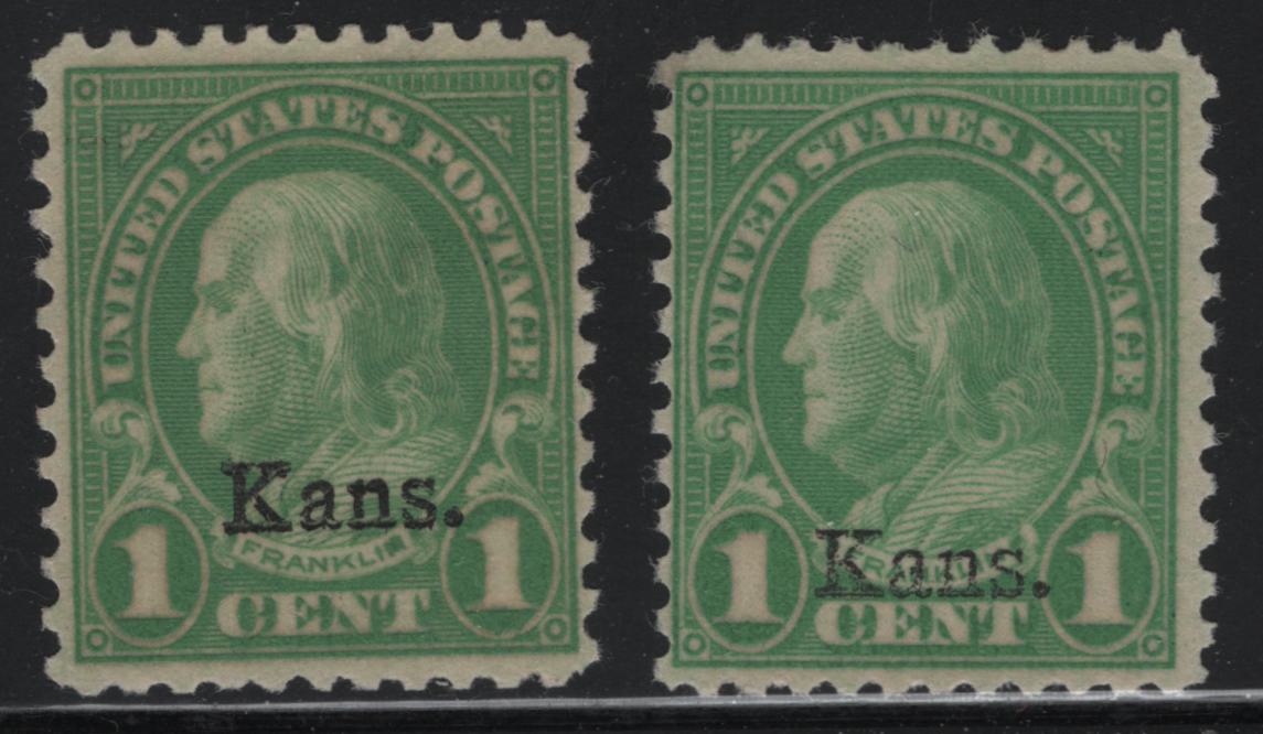 Lot 522 United States Of America #658 1c Yellow Green Benjamin Franklin, 1929 Kans. Overprints On 4th Bureau Definitive Issue, 2 Fine & VFNH Singles Each A Slightly Different Shade