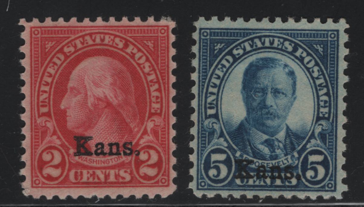 Lot 529 United States Of America #660, 663 2c, 5c Carmine, Deep Blue George Washington & Theodore Roosevelt, 1929 Kans. Overprints On 4th Bureau Definitive Issue, 2 Fine NH & VFNH Singles