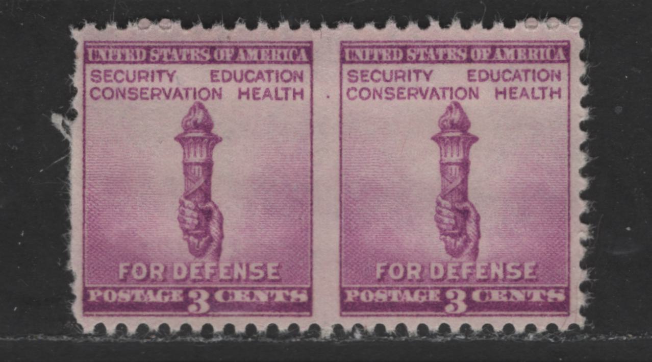 Lot 532 United States Of America #901avar 3c Milky Mauve Torch Of Enlightenment, 1940 National Defense Issue, A VFNH Pair Imperf Between Stamps, And Partly Perforated Left Margin