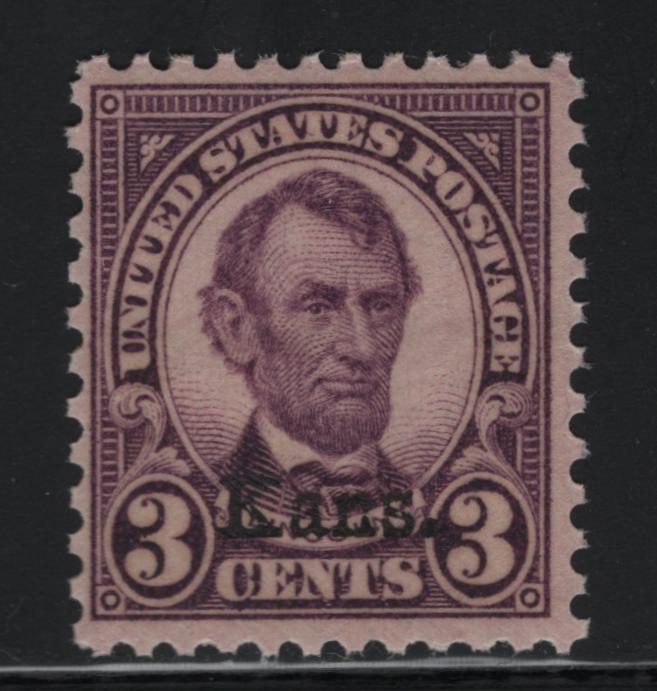 United States Of America #661 3c Violet Abraham Lincoln, 1929 Kans. Overprints On 4th Bureau Definitive Issue, A Fine NH Single