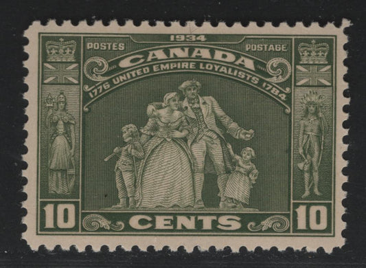 Canada #209var 10c Olive Green Loyalists Statue, 1934 United Empire Loyalists Issue, A VFOG Single On Orangy Toned Paper, Orangy Cream Semi-Gloss Gum