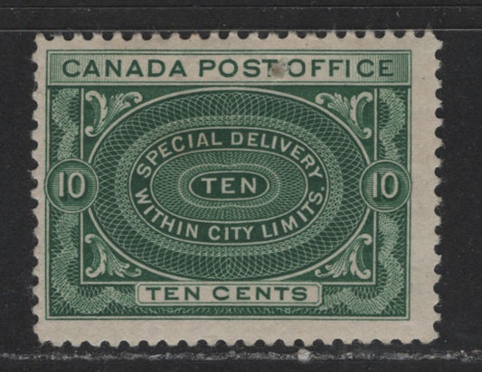 Lot 536 Canada #E1a 10c Green Engine Turned Pattern, 1898-1922 First Special Delivery Issue, A Fine OG Single On Horizontal Wove Paper