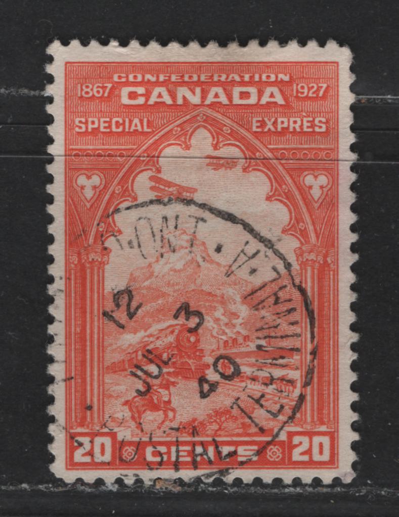 Lot 540 Canada #E3 20c Orange Allegory Of Transportation, 1927 Confederation Special Delivery Issue, A VF Used Single SON July 3, 1940 Toronto Postal Terminal CDS Cancel