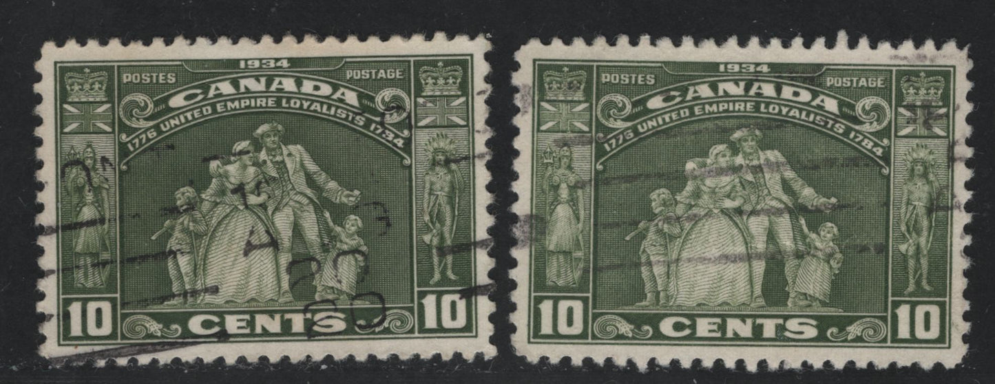 Canada #209 10c Greyish Olive Green & Light Olive Green Loyalists Statue, 1934 United Empire Loyalists Issue, 2 VF Used Singles