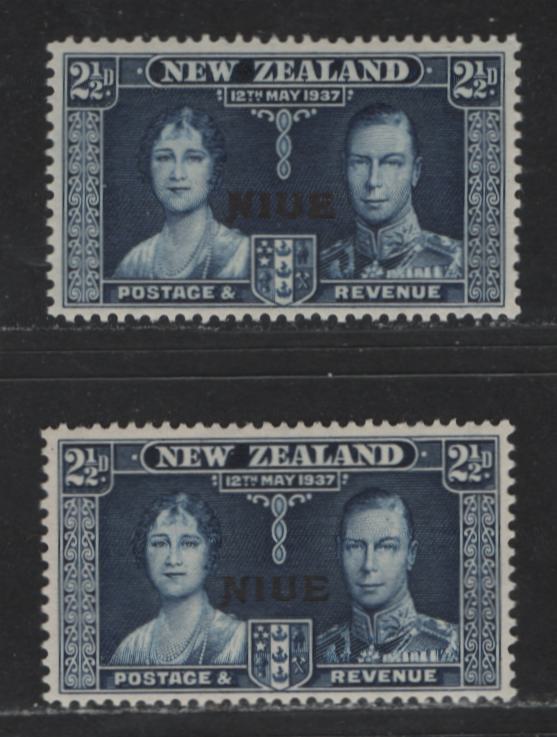 Lot 548 Niue #71 2.5d Dark Blue & Midnight Blue King George VI & Queen Elizabeth, 1937 Coronation Issue, 2 VFNH Singles