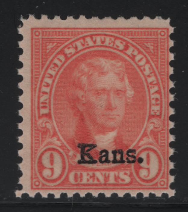 United States Of America #667 9c Light Rose Thomas Jefferson, 1929 Kans. Overprints On 4th Bureau Definitive Issue, A Fine NH Single