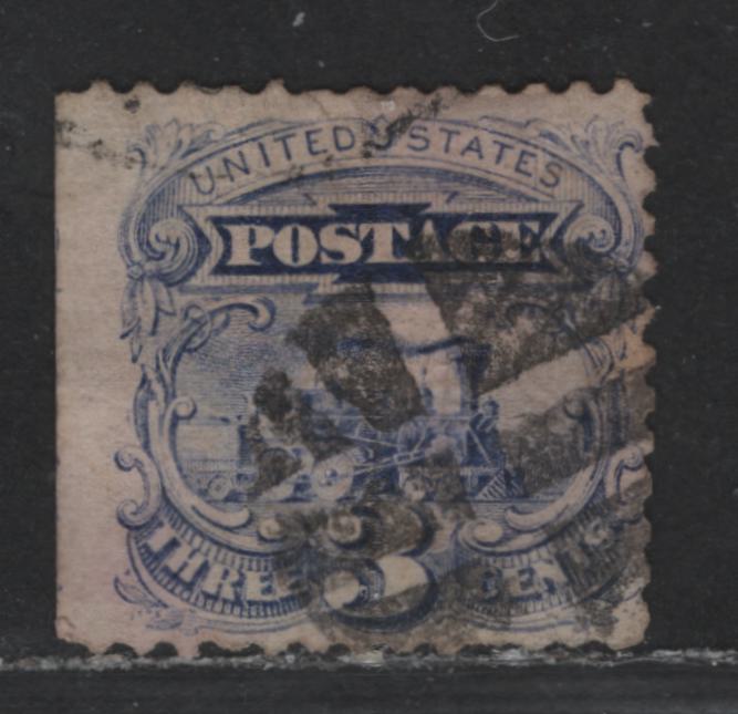 Lot 554 United States Of America #114 3c  Ultramarine Locomotive, 1869 Pictorial Issue, A VG Used Single With Black Cork Cancel