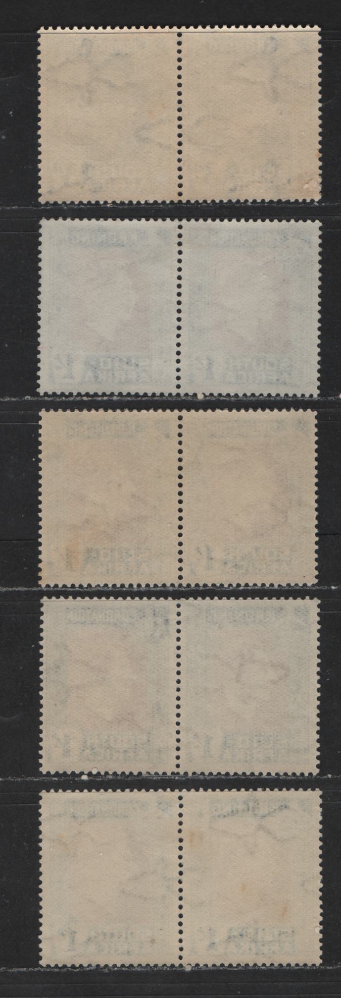 Lot 561 South Africa #77-78 3d & 1/- Dull Blue - Red Brown & Prussian Blue King George VI, 1937 Coronation Issue, 5 VFNH Bilingual Pairs With Four Different Frame & Shade Combinations On The 1/-, Wmks Facing Right & Left