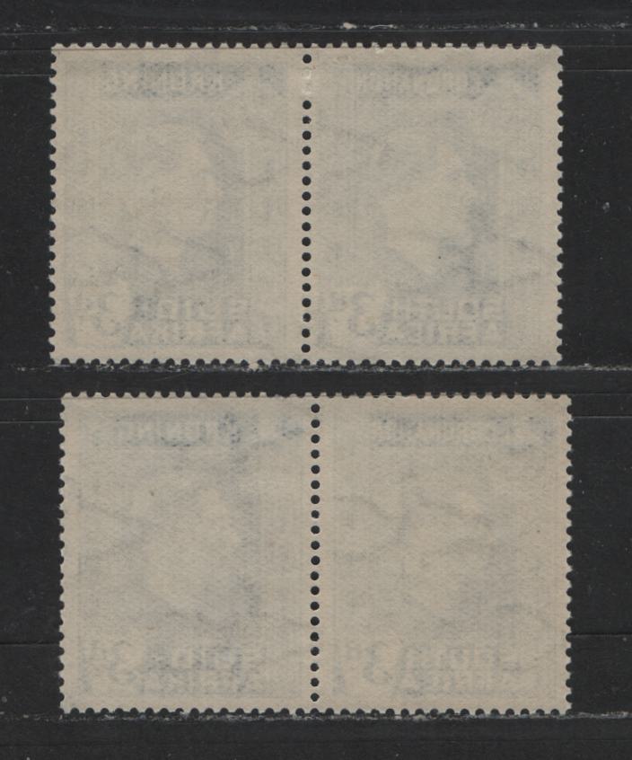 Lot 563 South Africa #77 3d  Dull Blue King George VI, 1937 Coronation Issue, 2 Fine & VFNH Bilingual Pairs Watermark Facing Left, One Pair Showing "Flat Portrait" Lacking In Any Highlights