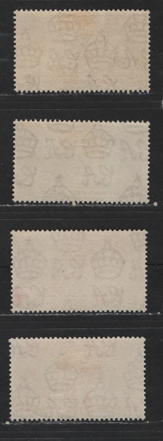 Lot 594 St. Christopher & Nevis #76var, 77var 1d & 1.5d Rosine & Yellow Brown King George VI & Queen Elizabeth, 1937 Coronation Issue, 4 Fine OG & VFNH Singles With Unlisted And Possibly Constant Varieties