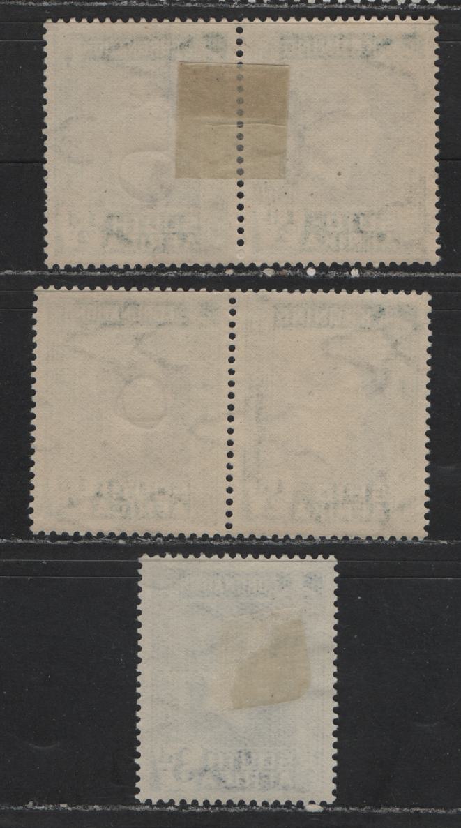 Lot 599 South Africa #74var, 77var 1/2d & 3d Grey & Dark Myrtle Green & Dull Blue King George VI , 1937 Coronation Issue, 2 VFOG & VFNH Bilingual Pairs & English Single With Unlisted & Potentially Constant Plate Varieties